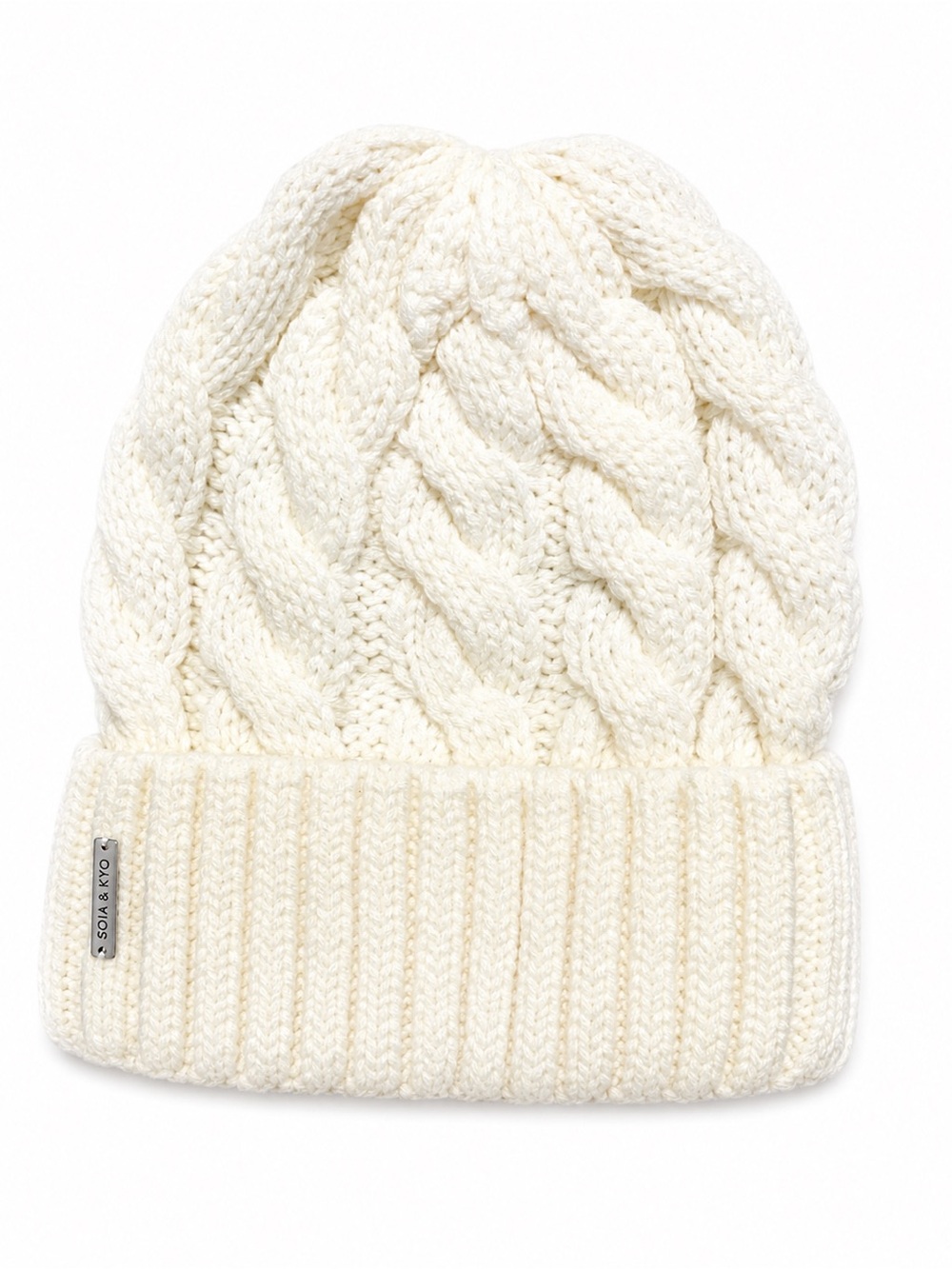 SOIA & KYO Ivory Cable Knit Beanie Hat | One Size | Cozy Winter Knit